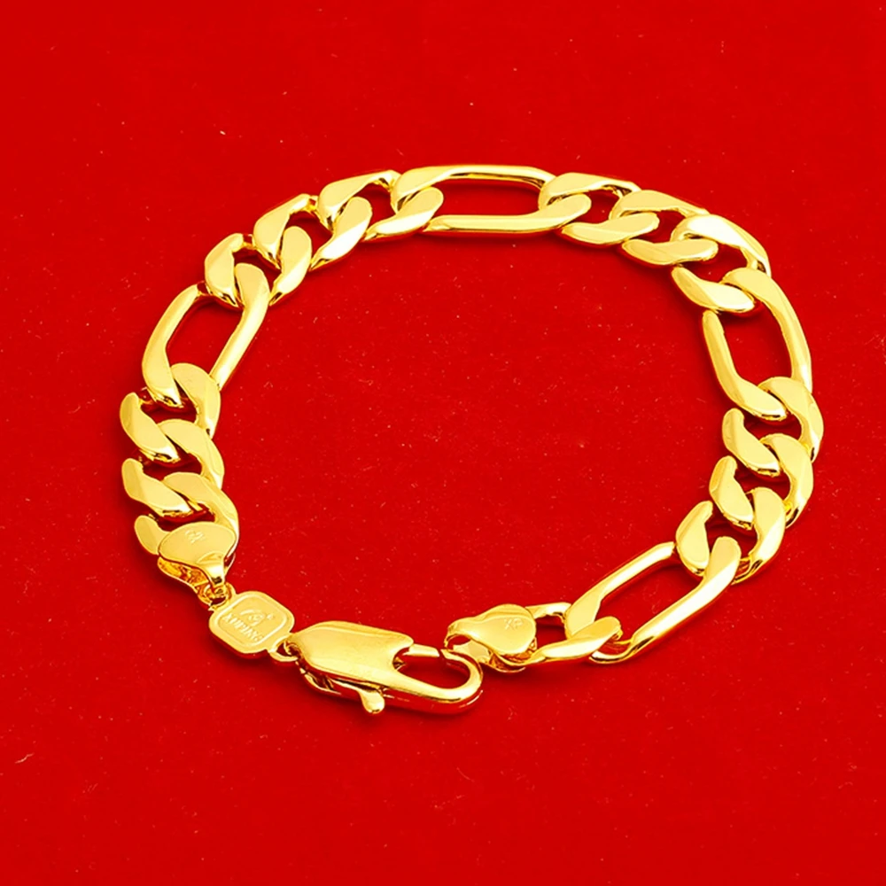 Solid Figaro Chain Yellow Gold Filled Mens Bracelet Link Chain 8.6