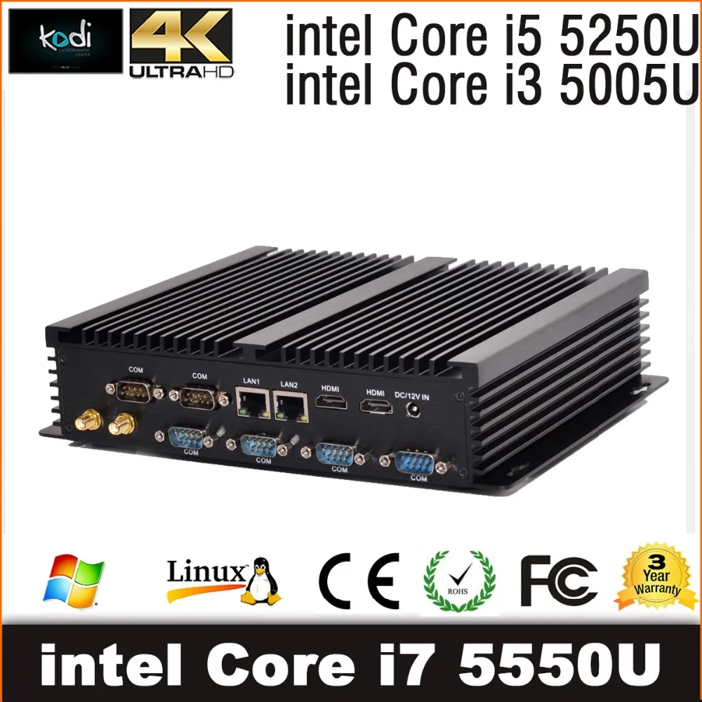 Intel core i7 безвентиляторный мини ПК windows 7 core i7 5550u Мини ПК промышленный i5 i3 intel gigabit lan 4k графика Мини ПК двухъядерный