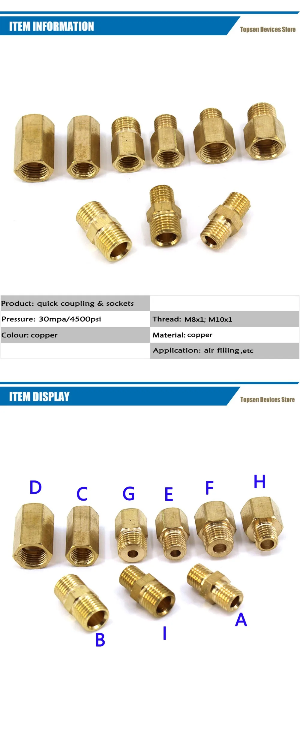 PCP ВВС Медь двойной конец штекер M10x1 M8x1 Женский Мужской нитки Quick Coupler разъем Air разъем соединения Fitttings