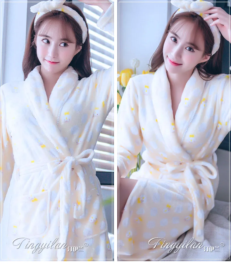 Lady Coral Fleece Bathrobes Women's Winter Flannel Pajamas Adult Men's Winter Warm Sleep Robe Coral Fleece Couples Homwear D2090