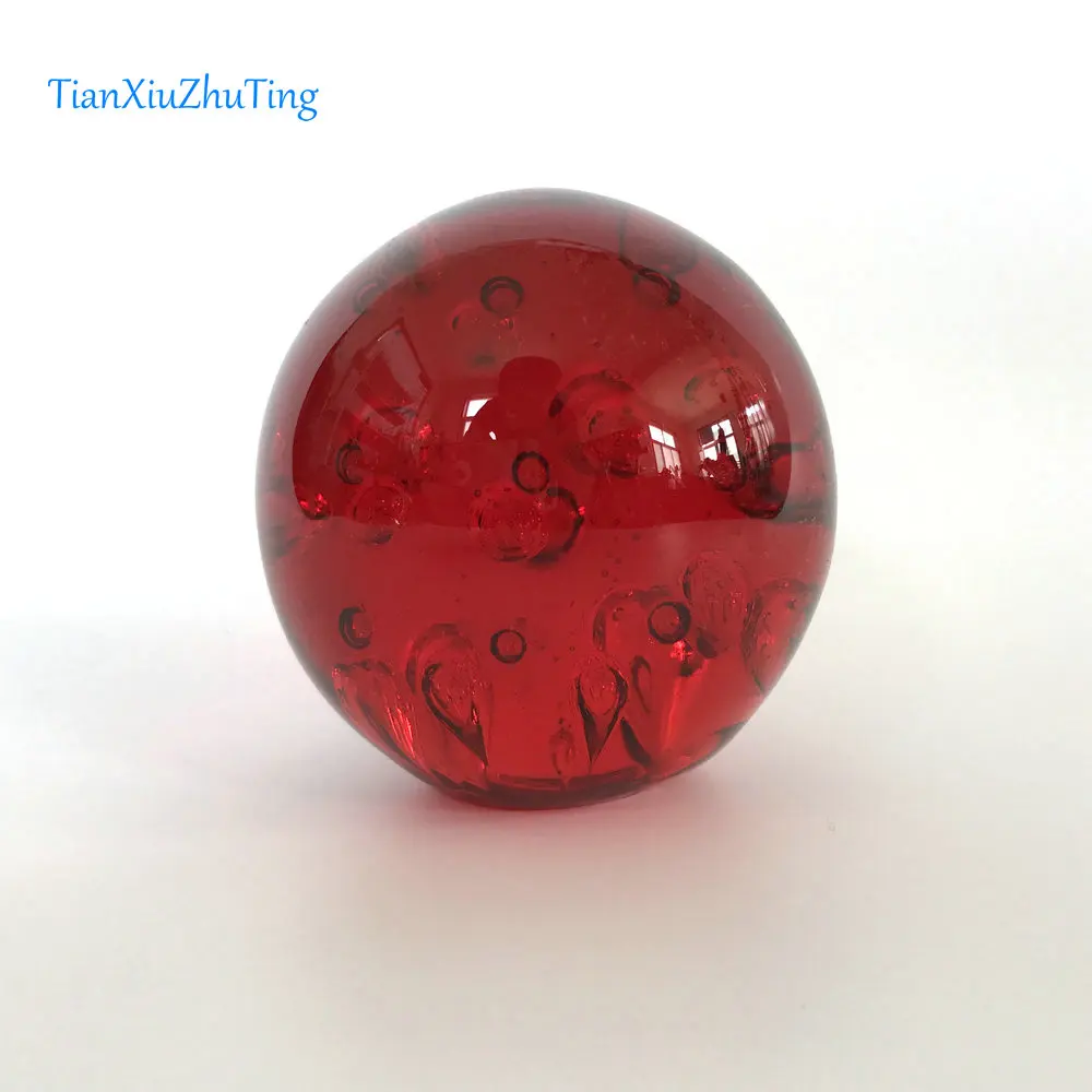 TianXiuZhuTing Handmade Glass Ball Bubble Inside Flat Base Red Color ...