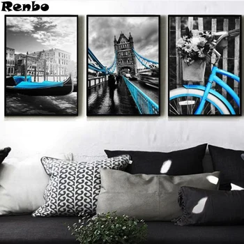 

3pcs/set 5D Diy Diamond Painting Cross Stitch Kits Blue Bicycle London Bridge Diamond Embroidery Mosaic Pictures Of Rhinestones