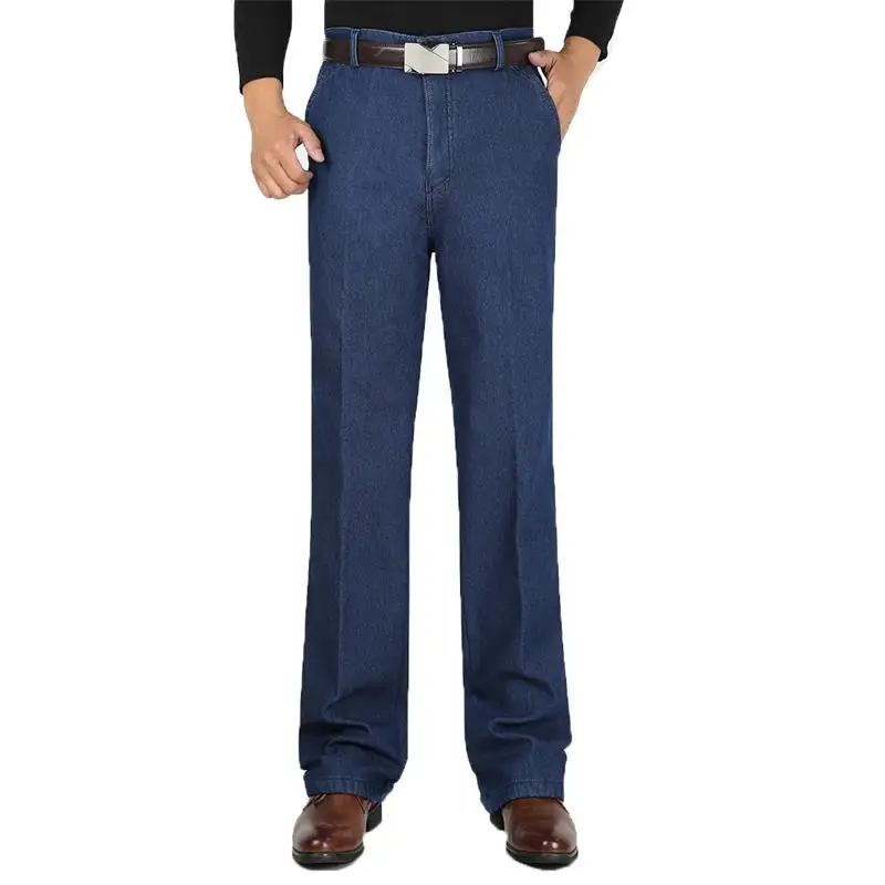 Зимние Новые мужские джинсы плюс бархатные толстые повседневные джинсы среднего возраста мужские деловые джинсовые брюки с высокой талией