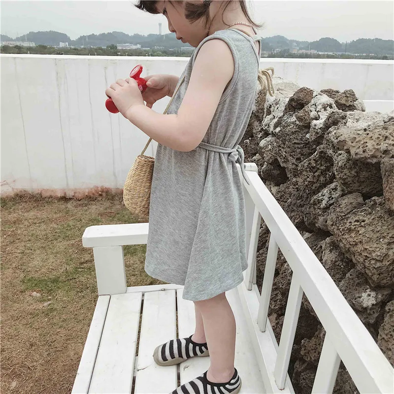 

Korean style 2019 pure cotton knitted sleeveless vest dresses 1-6 years kids cute solid color fashion dress clothing