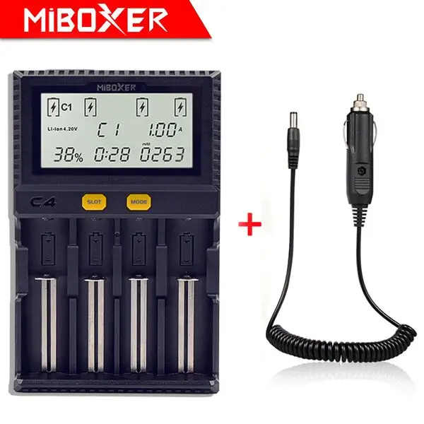 Оригинальное зарядное устройство Miboxer C4 lcd для литий-ионных/LiFePO4/Ni-MH/Ni-Cd 18650 14500 26650AAA4. 2 3,7 1,2 1,5 В Функция разрядки - Цвет: C4 with cable