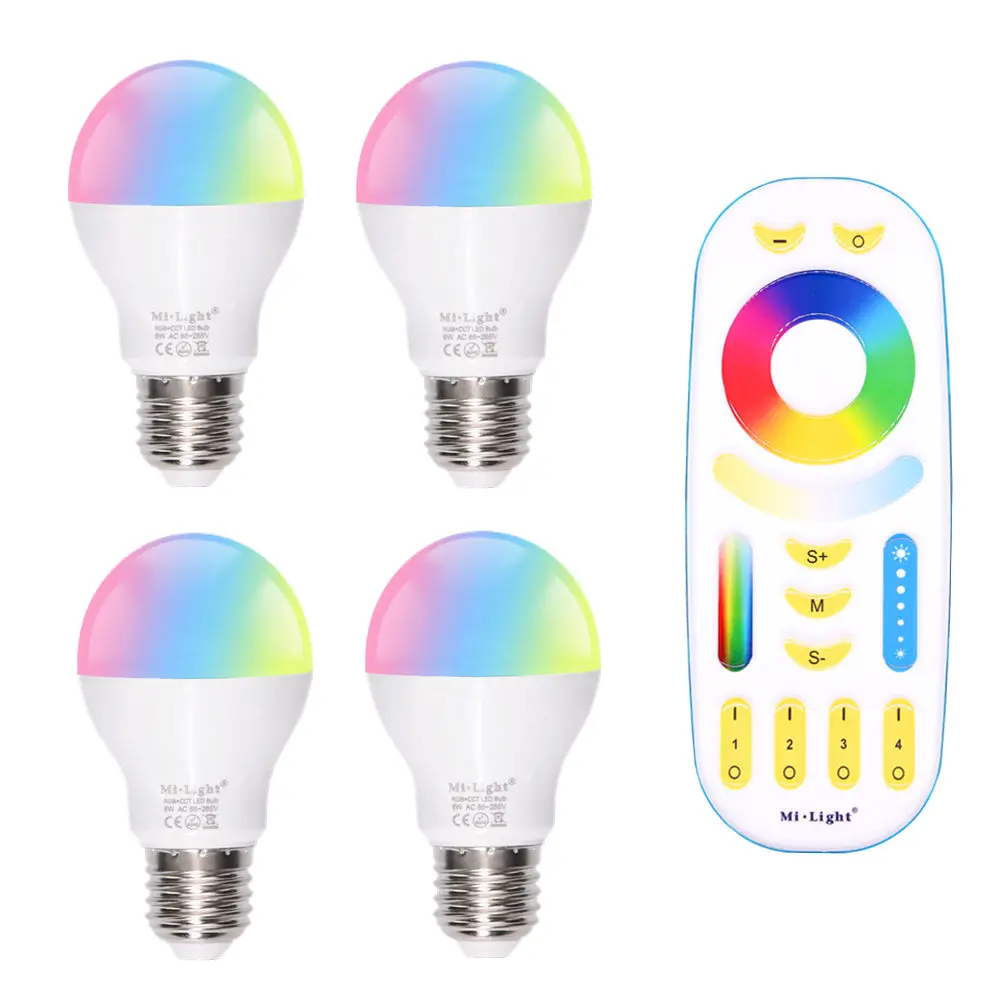 

LED lamp E27 6W RGB + CCT Mi Light LED bulb AC 85V-265V 2.4G RF Wifi Remote Control Smart Bulb Night Atmosphere lighting
