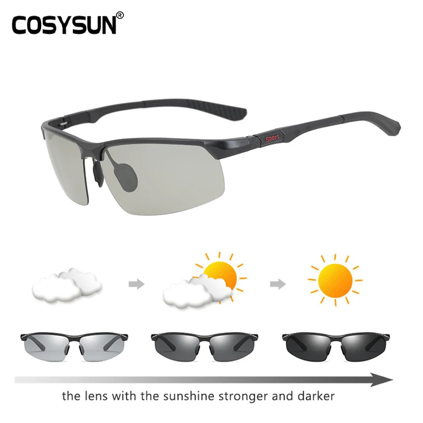 Aluminium Polarized Photochromic Sunglasses Men Chameleon Pilot Driving Glasses