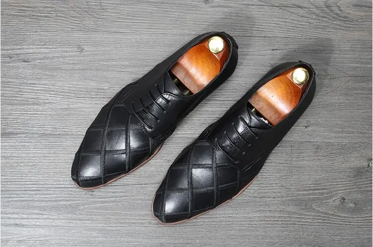 Couro Sapatos Genuíno Homens Oxfords Inteligentes De Preto Apontou Baixo Diamante Vestido Masculinos Do up Dedos Casuais Soft Salto Treliça Dos Lace tipo Avq0wTx0