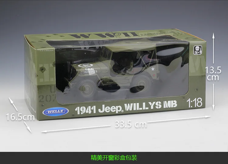 WELLY 1/18 масштаб США джип 1941 Willys MB SUV литая модель металлическая военная модель автомобиля игрушка для подарка, детей, коллекция