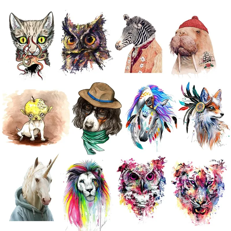 Виниловые пластыри с изображением животных на железной головке для термопечати, наклейки с животными для одежды, моющиеся термопластыри a-уровня