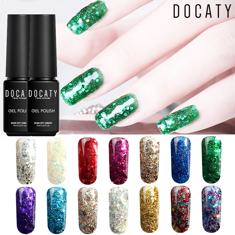 

Docaty Gel Varnish with A Lamp Rainbow Sequin Diamond UV Gel 7ml New Items for Nails 2018 Little Things for Manicure 7ml