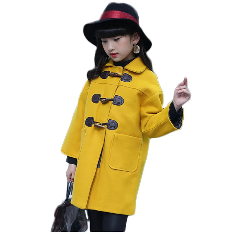 

Autumn Girls Outerwears Kids Woolen Coats Clothes Teenage Trench Jackets Clothing Children's Windbreakers Spring Overcoats P176