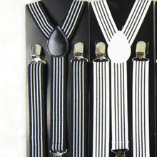 Модные черно-белые полосатые подтяжки Эластичные Y-back 2,5 см ширина регулируемые зажимы на подтяжках для женщин/мужчин