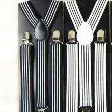 2021 Fashion  Black And White Striped Suspenders Elastic Y-back 2.5cm Width Adjustable Clips On Women/Men Braces Free Shipping