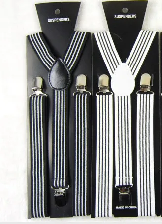 

2019 Fashion Black And White Striped Suspenders Elastic Y-back 2.5cm Width Adjustable Clips On Women/Men Braces Free Shipping