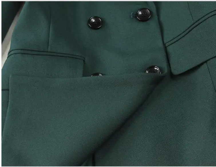 Большой размеры для женщин осень г. темно зеленый тонкий двубортный длинный костюм юбка карандаш tailleur donna Блейзер и юбка