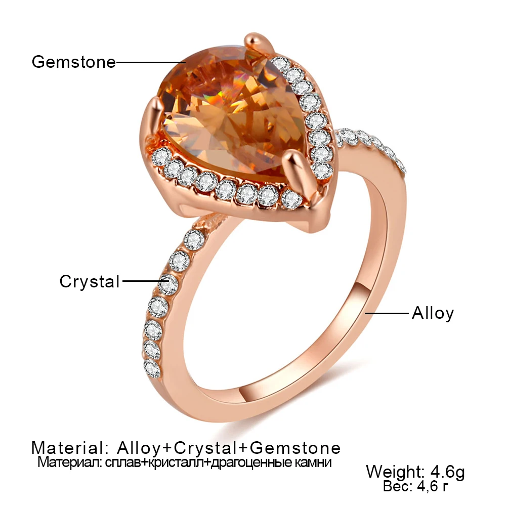Розовое золото, кольцо с кубическим цирконием, форма капли воды, художественное обручальное кольцо, обручальные кольца с камнем рождения, кольца для женщин, ювелирные изделия