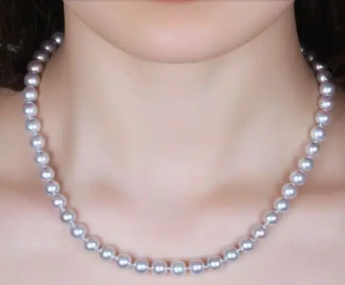 

gorgeous 9-10mm south sea round silver gray pearl necklace 18inch 925 Sliver
