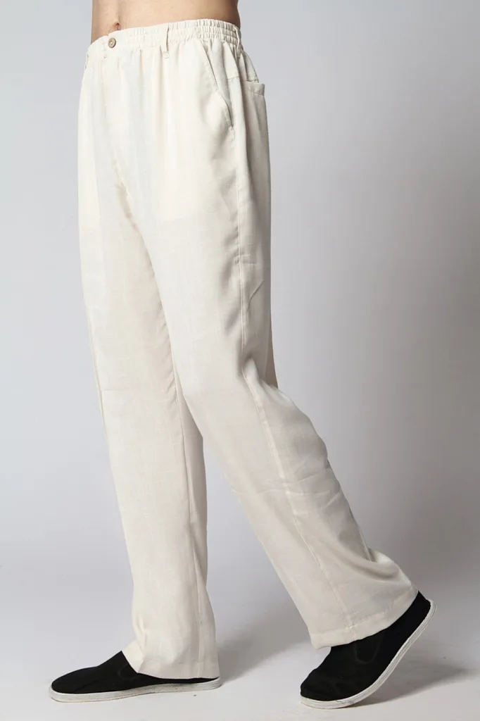 Черные китайские мужские льняные брюки кунг-фу Размер S M L XL XXL XXXL 2350-15 - Цвет: beige