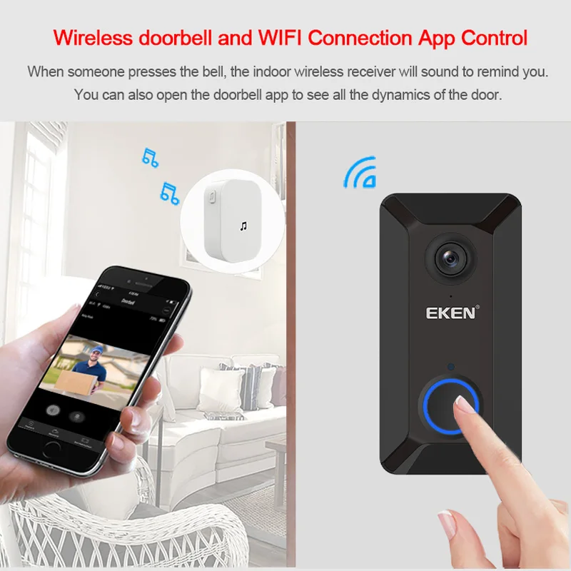 Eken Smart беспроводной Wifi видео дверной звонок Домофон телефонный звонок Дверной звонок камера Инфракрасный пульт дистанционного записи домашний мониторинг безопасности
