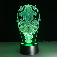7 цветов клоун на Хэллоуин 3D ночник визуальный креативный динамический настольная Светодиодная лампа
