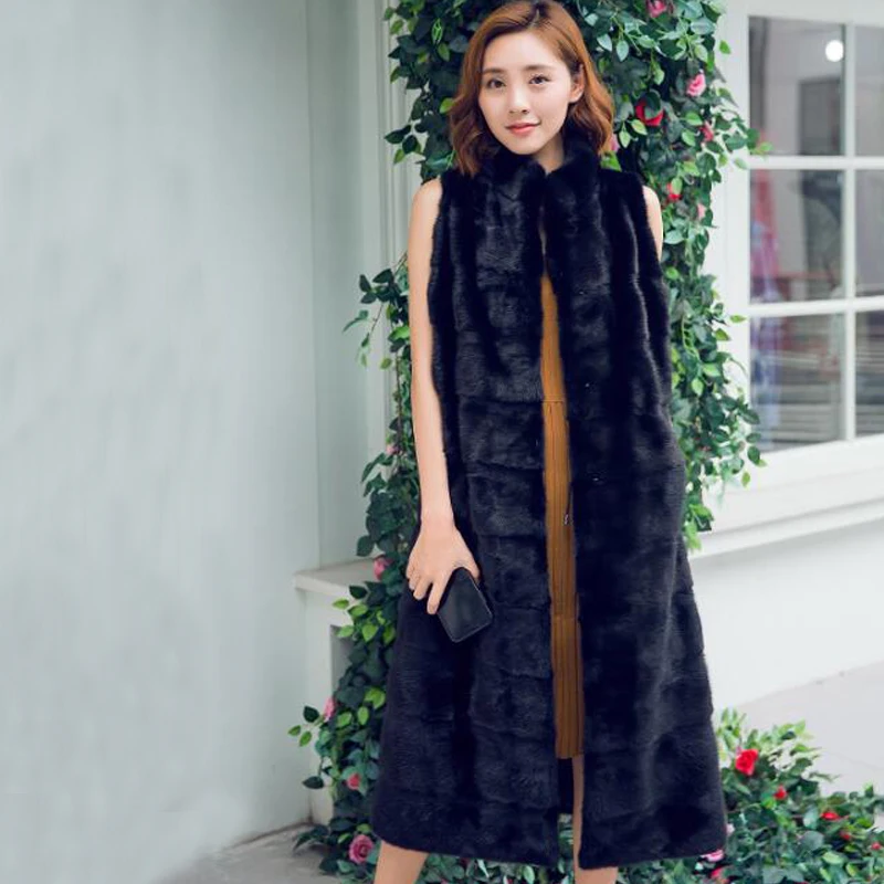 

2019 Original wsr396 Standard Genuine Rabbit Fur Long Vest with Striped Cut Natural Fur Gilet for Women Autumn Winter Fur