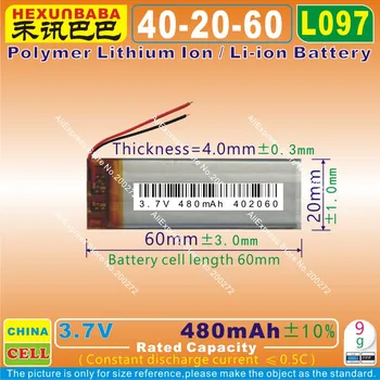 

5pcs [L097] 3.7V 480mAh [402060] Polymer lithium ion / Li-ion battery for bluetooth earphone,mp3,GPS,toy car,record pen;POS,mp4