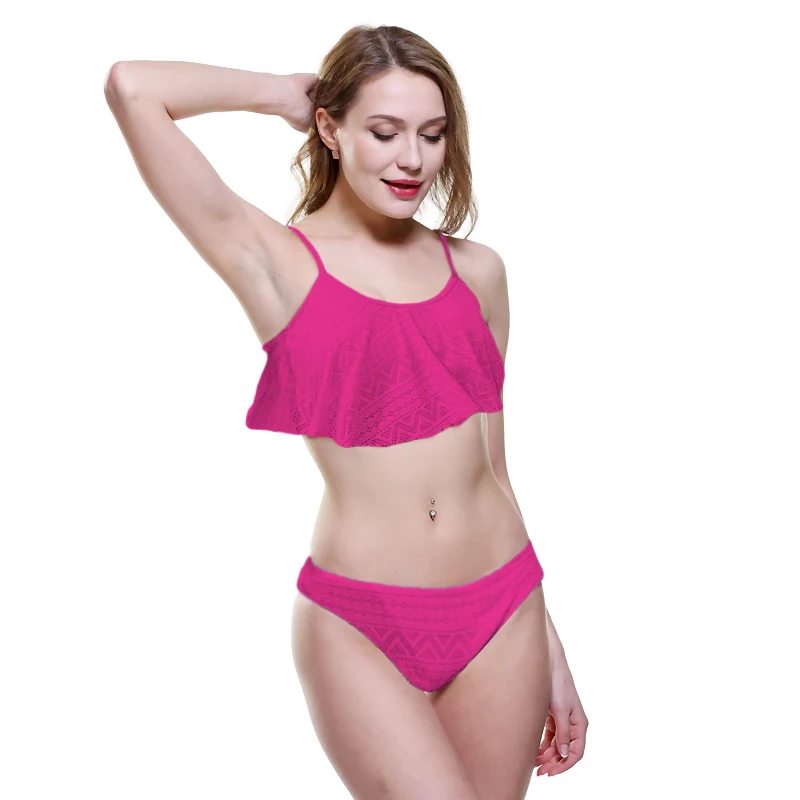 Z-LAI 2019 Simple Solid color Bikini Women Sexy Swimwear Lace Up Flounce Summer Brazilian Swimsuit push up biquini bathing suit Z-LAI 2019 Simple Solid color Bikini Women Sexy Swimwear Lace Up Flounce Summer Brazilian Swimsuit push up biquini bathing suit