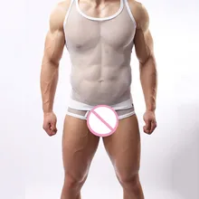 Новая мужская майка, Мужская майка, Мужская прозрачная одежда для сна, модные сетчатые трусы, нижнее белье для мужчин, большие размеры M, L, XL