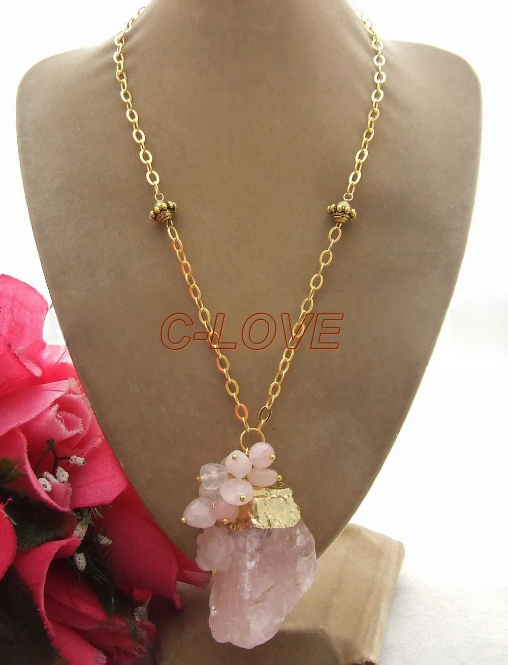 

Natural 24x50mm Rough Rose Onyx Necklace