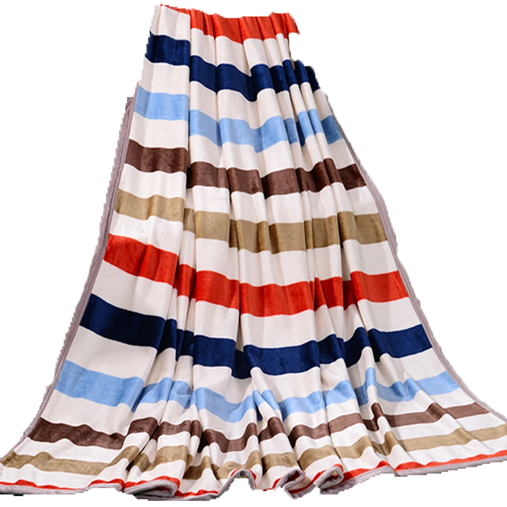 

150x200cm Striped Color Blanket Sleeper Multifunction Blankets Soft Carol Flannel Fleece Thin Plaids Print Blanket Suit 1.2m Bed