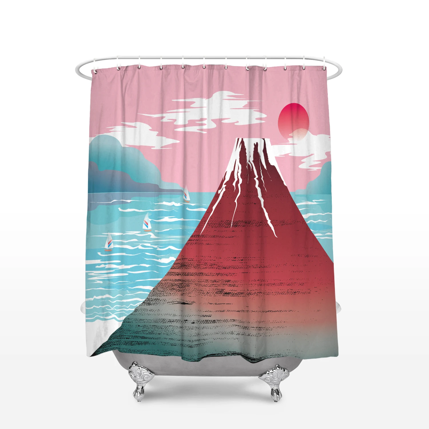 Fabric Shower Curtain Japanese Ukiyo e Style Illustration Home Decor