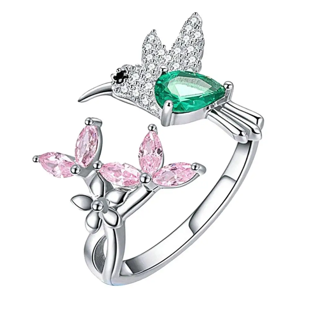 

Elegant Cubic Zirconia Flower Bird Open Ring Women Party Wedding Jewelry Gift New trendy