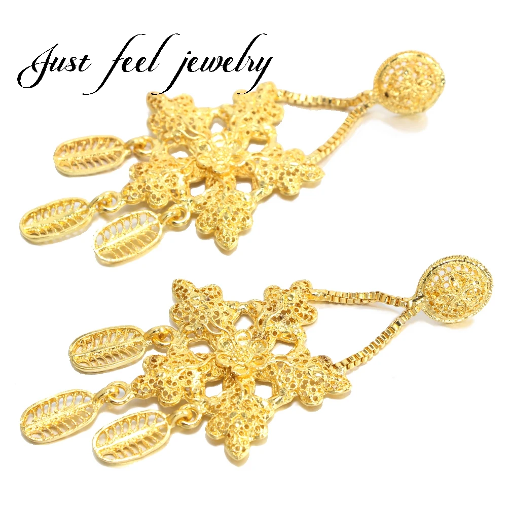 JUST FEEL Dubai Gold Color Geometric Drop Earrings Big Size Wedding