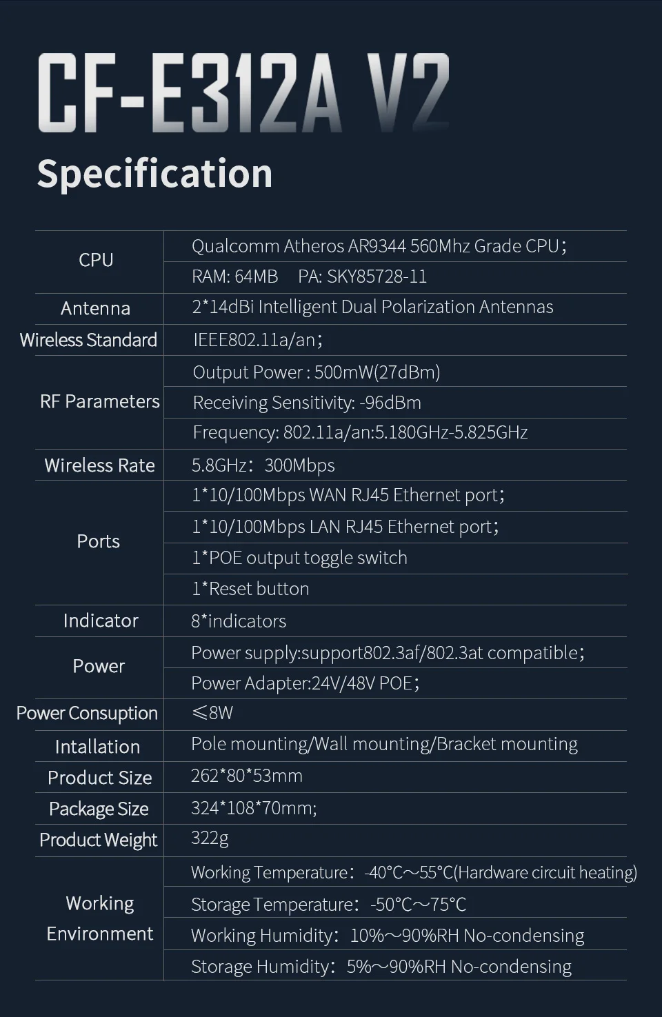 Comfast CF-E312AV2 5 км длинный диапазон беспроводной мост wifi CPE 5,8G wifi Усилитель сигнала Усилитель Wi-Fi ретранслятор маршрутизатор nano станция