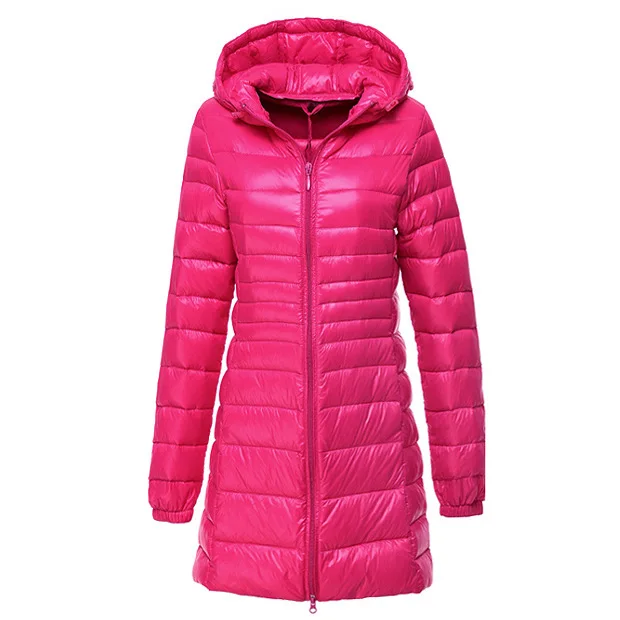 Зимний ультра-светильник, длинный пуховик для женщин с капюшоном, пуховая куртка, теплое тонкое пальто, женские парки размера плюс 6XL 7XL Chaqueta Mujer