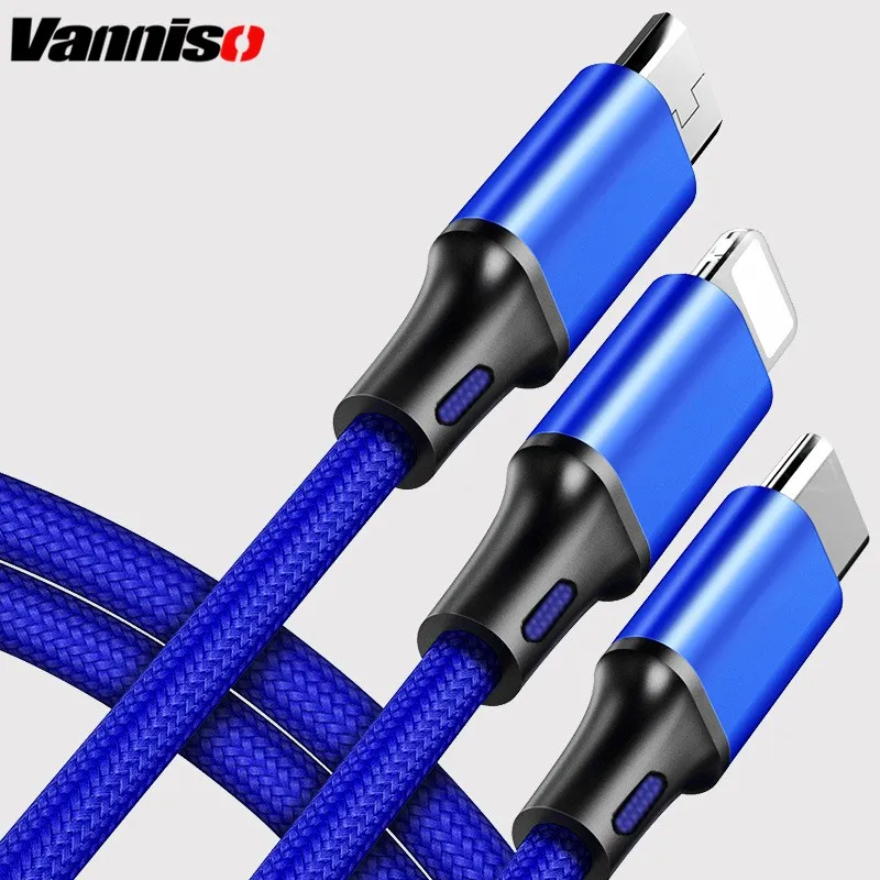 

2.5A 3 in 1 Universal Nylon Braided Wire Micro USB CABLE for iOS Samsung Sony Xiaomi TYPE-C Android Data Charger Multifunction
