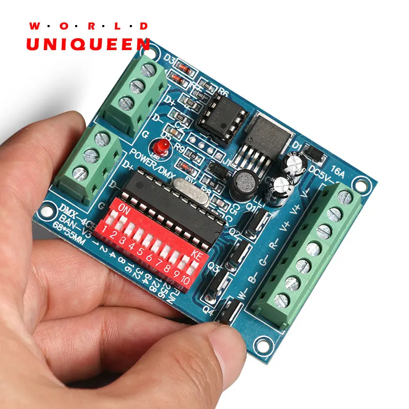 

DC5-24V RGBW 4 CH output DMX512 common satandard DMX decoder board, 4 address decoder for 5050 strip light, 2528 5630 7020 etc