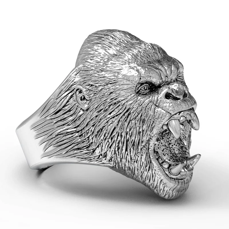 

Men's Titanium steel Ring Vintage Animal Angry Gorilla Ring