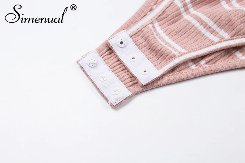 Simenual Backless lace up bodysuit women striped off shoulder bodysuits slim sexy hot long sleeve pink jumpsuits autumn rompers Simenual Backless lace up bodysuit women striped off shoulder bodysuits slim sexy hot long sleeve pink jumpsuits autumn rompers
