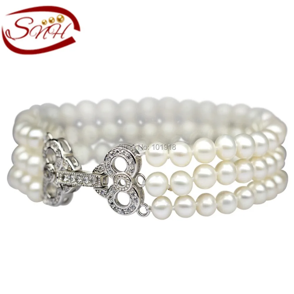 

SNH 925 sterling silver fresh water triple pearl bracelet