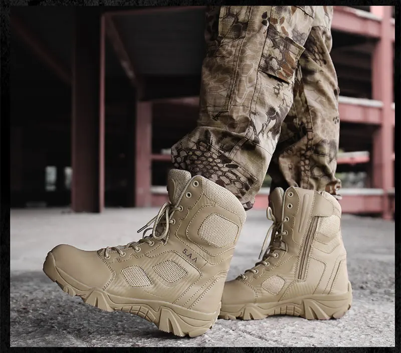 Military Tactical Mens Boots Special Force Leather Waterproof Desert Combat Ankle Boot Army Work Shoes Plus Size 39-47 (13)