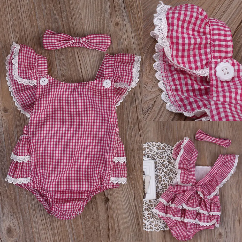 

Cute Newborn Infant Baby Girls Short Sleeve Fashion Clothing Headband Jumpsuit Bodysuit Clothes Outfits