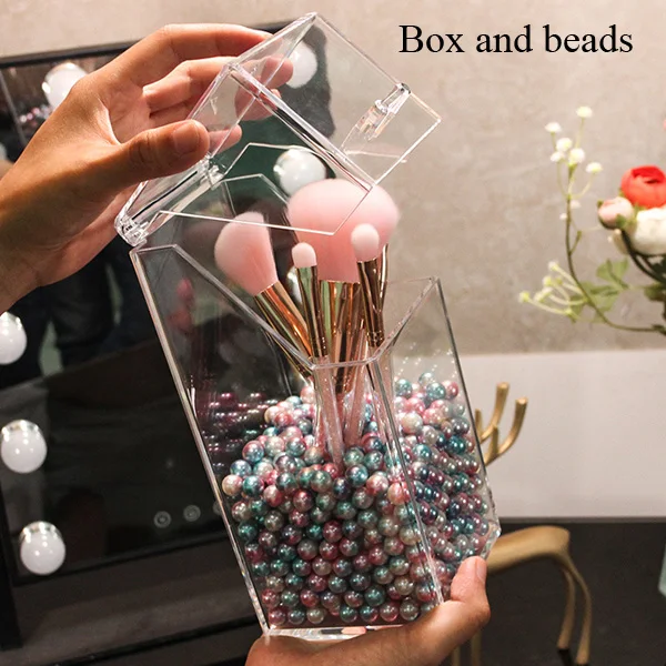 Box and beads Мульти-стиль PS акриловый Органайзер для Макияжа Косметический Держатель Макияж инструменты для хранения коробочка для жемчуга принадлежность щетки Органайзер коробка с крышкой - Цвет: Box and beads