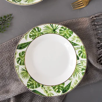 

Tableware Dinner Plates Ceramic Dishes Bone China Green Plant Ceramic Plates Dinnerware Set