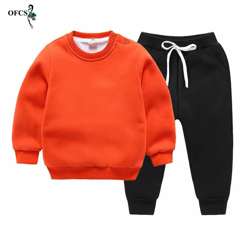 Детский свитер для мальчиков, комплект одежды, спортивные костюмы одежда для маленьких девочек зимний теплый костюм, пальто и брюки для детей, 2 предмета - Цвет: Orange
