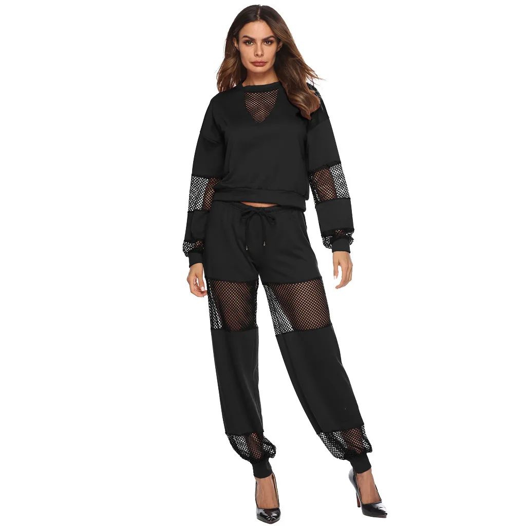 

Perimedes 2Pcs running Yoga Set Women breathable loose set Gym Fitness Patchwork Long Pants Sport Lounge Wear Suit Sets#g40