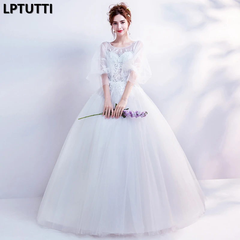

LPTUTTI Lace Beading New White Sexy Vintage Princess Bridal Marriage Gown Bride Simple Party Events Long Luxury Wedding Dresses
