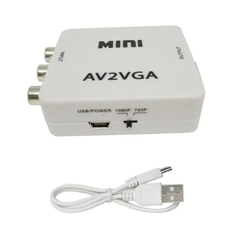 

CA Video Converter AV To VGA PC USB Audio Adapter Box Mini HDTV RCA 3.5mm