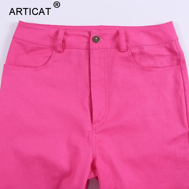 Articat, одноцветные, с высокой талией, обтягивающие, сексуальные штаны для женщин,, с карманами, на молнии, джинсовые, узкие брюки, повседневные, облегающие, брюки для женщин, спортивные штаны